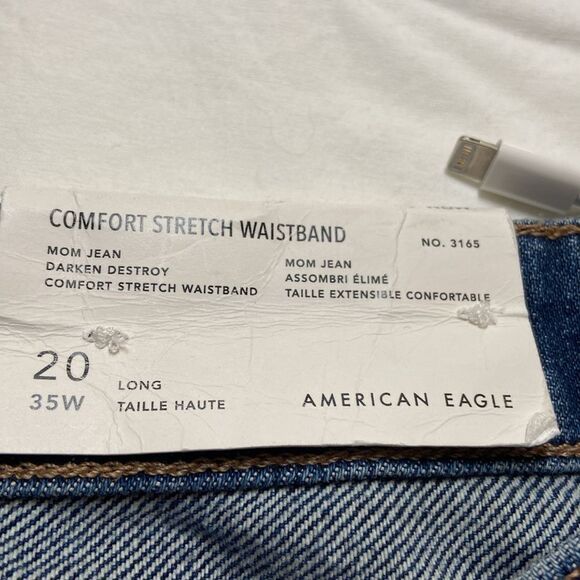 American Eagle BWT Comfort Stretch Waistband Mom Jean Distressed 35W 20 Long - Picture 7 of 9